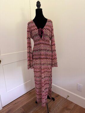 12th Tribe Palermo Pink Crochet Plunge Maxi Dress